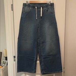 GAP Mid Rise UltraSoft Pleated Easy Baggy Jeans Medium Indigo Petite M